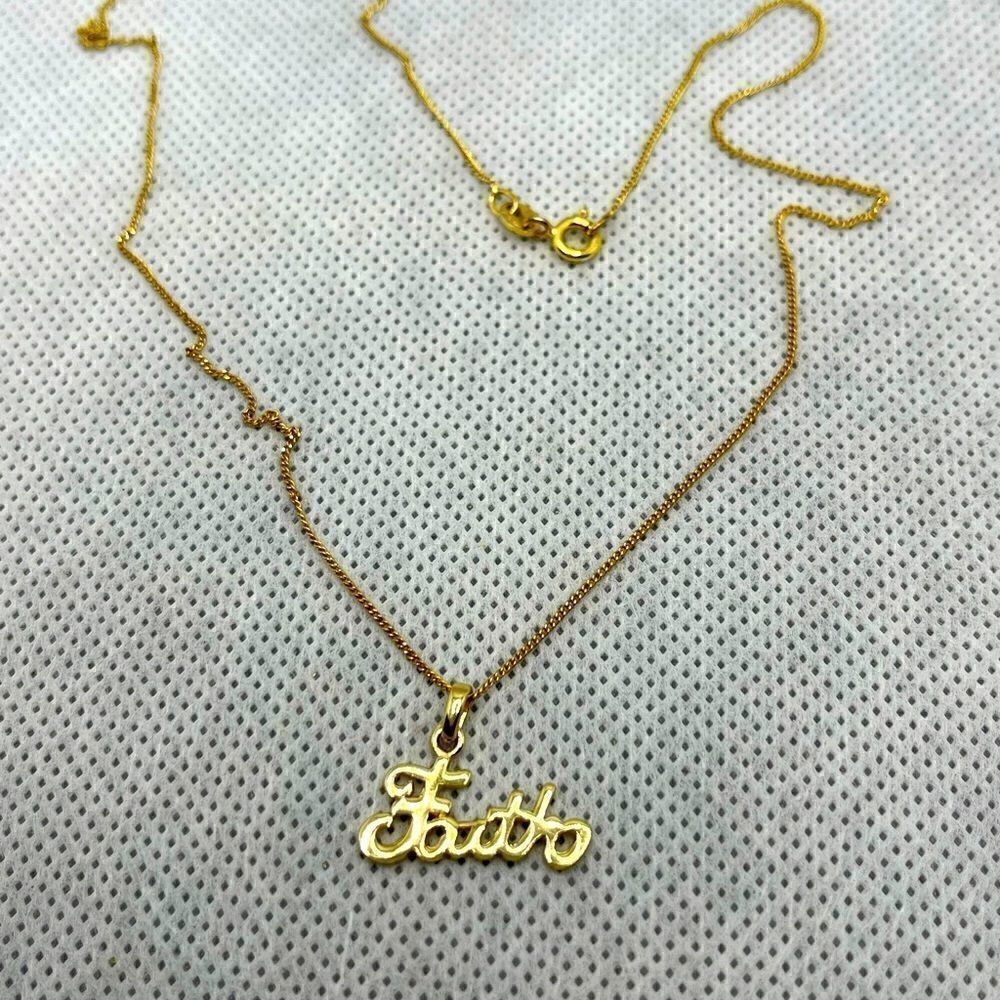 Necklace 925 sterling gold tone faith charm